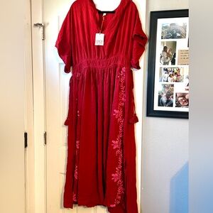 Knox Rose Red Maxi Skirt with Pink Floral Design